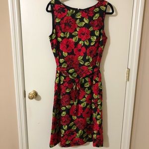 NWT Talbots Pure Silk Vintage Midi Length Floral Dress W/ Tie Waist Size 12